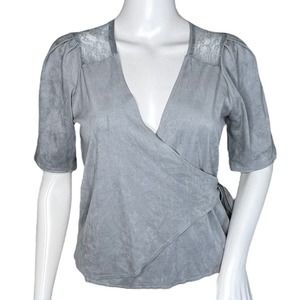 Zara Shirt Women Extra Small Gray Basic Collection Wrap Top Lace Back Microfiber
